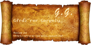 Gfrörer Gergely névjegykártya